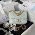 Chanel AS4040 Mini Flap Classic Bag 18 Woc Camellia Lambskin Green Gray