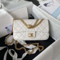 Chanel AS4041 Flap Classic Bag CF Camellia Lambskin White Gold