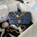 Chanel AS4041 Flap Classic Bag CF Camellia Lambskin Navy Blue Gold