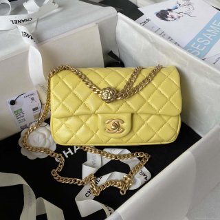 Chanel AS4041 Flap Classic Bag CF Camellia Lambskin Yellow Gold