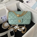 Chanel AS4041 Flap Classic Bag CF Camellia Lambskin Lake Blue Gold