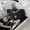 Chanel AS4041 Flap Classic Bag CF Camellia Lambskin Black Gold