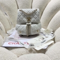 Chanel AS3860 Backpack Grained Shiny Calfskin & Gold-Tone Metal White