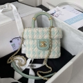 Chanel AS3973 Small Vanity Case Tweed Lambskin & Gold Metal Green & White