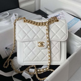 Chanel AS3932 Flap Classic Bag CF Lambskin White Gold