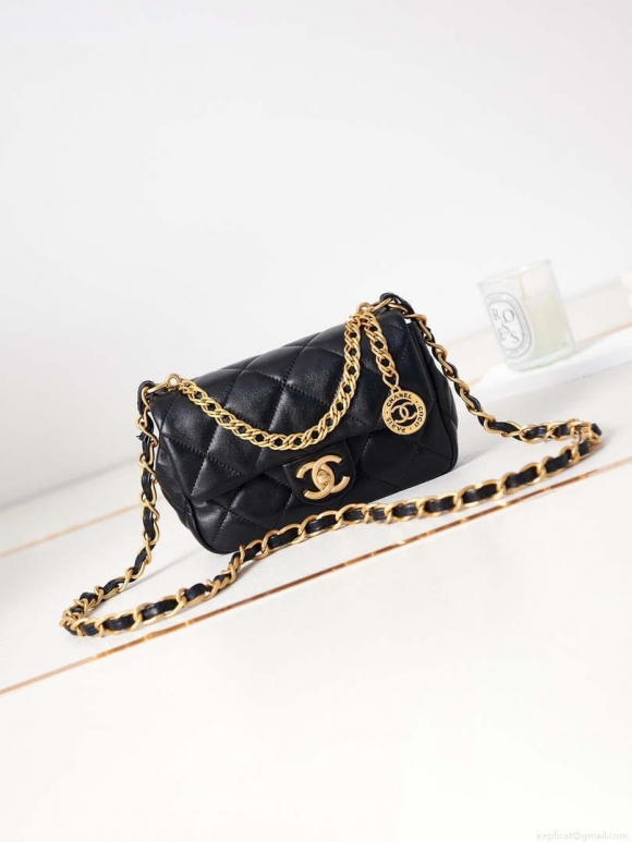 Chanel AS4012 Small Flap Lambskin Bag Black Gold