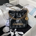 Chanel 22 Mini Handbag AS3980 Shiny Calfskin & Gold-Tone Metal Black