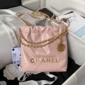 Chanel 22 Mini Handbag AS3980 Shiny Calfskin & Gold-Tone Metal Pink