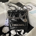 Chanel AS3980 22 Mini Handbag Shiny Calfskin & Silver-Tone Metal Black