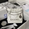 Chanel AS3980 22 Mini Handbag Shiny Calfskin & Silver-Tone Metal White