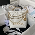 Chanel AS3980 22 Mini Handbag Shiny Calfskin & Gold-Tone Metal White