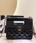 Chanel AS4025 Mini Flap bag with top handle patent calfskin gold tone metal Black