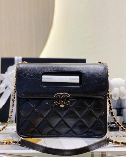 Chanel AS4025 Mini Flap bag with top handle calfskin gold tone metal Black