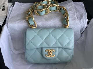 Chanel Mini Flap Bag Lambskin Gold-Tone Metal AS3213 Blue