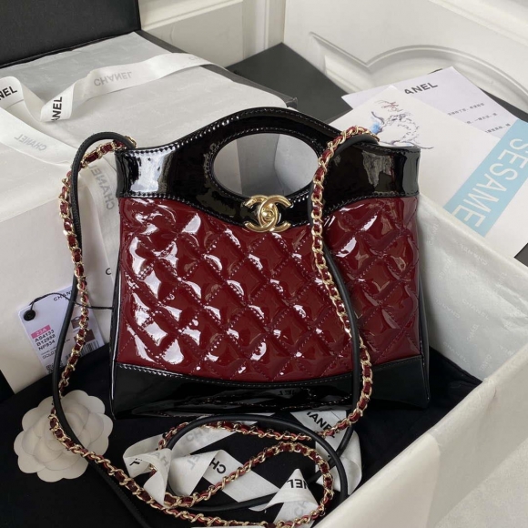 Chanel AS4133 mini Bi-color Chain patent leather Bag Wine Red