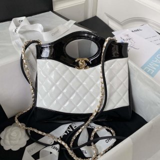 Chanel AS4133 mini Bi-color Chain patent leather Bag White