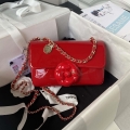 Chanel AS3356 Flap 23FW Patent leather Camellia Red