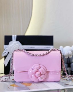 Chanel AS3356 Mini Flap 18cm Patent leather Camellia Pink