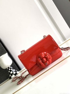 Chanel AS3356 Mini Flap 18cm Patent leather Camellia Red