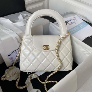 Chanel AS3970 Flap Bag with top handle Lambskin gold tone metal White