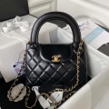 Chanel AS3970 Flap Bag with top handle Lambskin gold tone metal Black