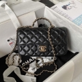 Chanel AS4141 Camellia Embossed With top Handle Bag Black