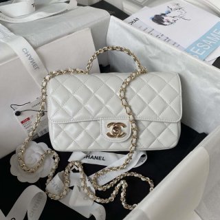 Chanel AS4141 Camellia Embossed With top Handle Bag White