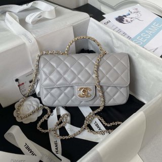 Chanel AS4141 Camellia Embossed With top Handle Bag Gray