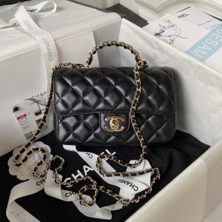 Chanel AS4140 Camellia Embossed With top Handle Bag Black