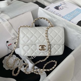 Chanel AS4140 Camellia Embossed With top Handle Bag White