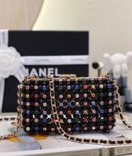 Chanel AS3771 EVENING Bag Glass Pearls & Gold-Tone Metal Black & Multicolor