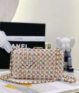 Chanel AS3771 EVENING Bag Glass Pearls & Gold-Tone Metal White & Multicolor