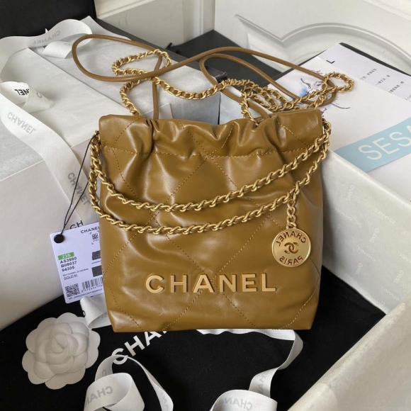 Chanel 22 Mini Handbag AS3980 Shiny Calfskin & Gold-Tone Metal Marigold