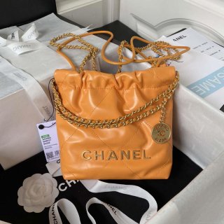 Chanel 22 Mini Handbag AS3980 Shiny Calfskin & Gold-Tone Metal Orange