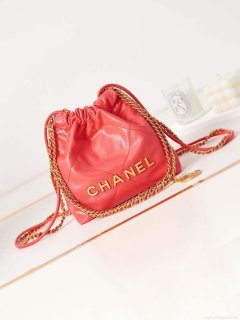 Chanel 22 Mini Handbag AS3980 Shiny Calfskin & Gold-Tone Metal Red