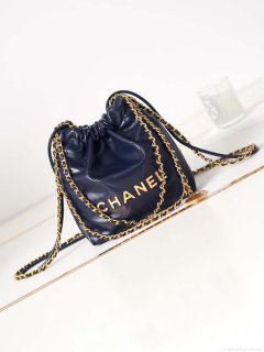 Chanel 22 Mini Handbag AS3980 Shiny Calfskin & Gold-Tone Metal Royal blue