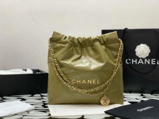 Chanel 22 AS3260 Small Handbag Shiny Calfskin Lemon Yellow