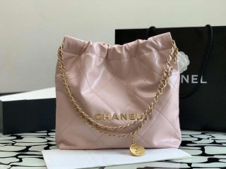 Chanel 22 AS3260 Small Handbag Shiny Calfskin Pink