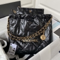 Chanel 22 Small Handbag AS3260 Memorial Calfskin leather Black Gold