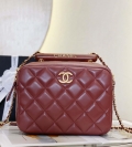 Chanel AS4198 MINI BOWLING BAG Lambskin & Wenge Wood Wine Red