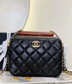 Chanel AS4198 MINI BOWLING BAG Lambskin & Wenge Wood Black