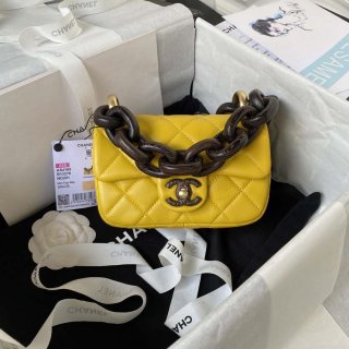 Chanel AS4165 Mini Flap Bag Lambskin Wenge Wood & Gold-Tone Metal Yellow