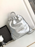 Chanel 22 Backpack AS3859 Shiny Silver Calfskin With Sliver Logo