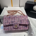 Chanel A01112 Flap Classic Handbag Tweed & Gold-Tone Metal Pink