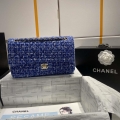 Chanel A01112 Flap Classic Handbag Tweed & Gold-Tone Metal Blue