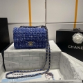 Chanel A1116 Mini Flap Classic Handbag Tweed & Gold-Tone Metal Blue