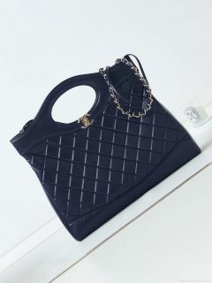 Chanel AS1010 31 Larage Shopping Bag Shiny Lambskin Navy Blue