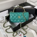 Chanel AP3385 Woc Flap Phone Holder With Chain Lambskin Green Gold