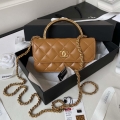 Chanel AP3385 Woc Flap Phone Holder With Chain Lambskin Caramel Gold