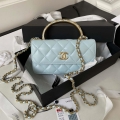 Chanel AP3385 Woc Flap Phone Holder With Chain Lambskin Blue Gold